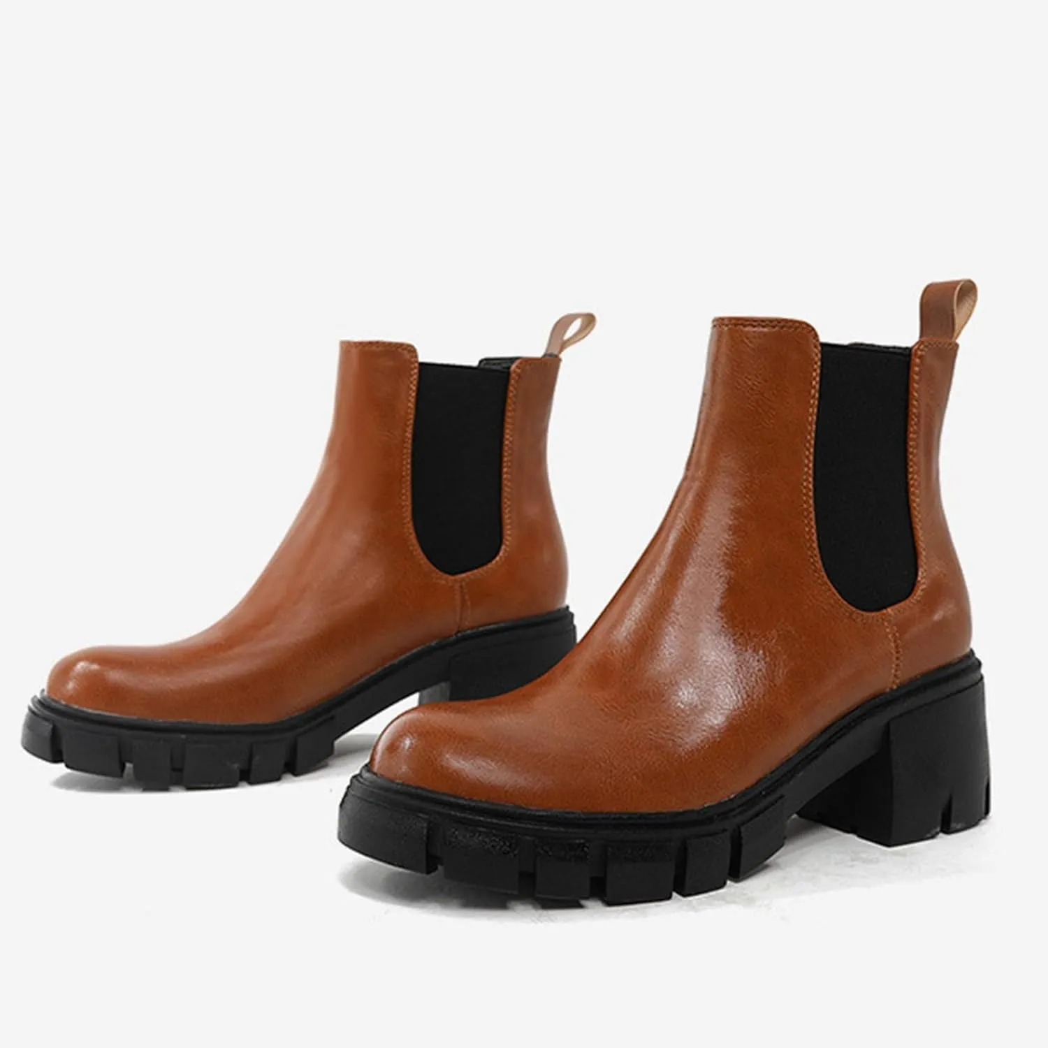 Combat Women Ankle Boots Fashion Women Boots Thick Heel Boots for Women Autumn And Winter Round Toe Slip on Boots