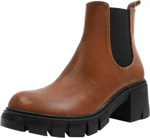 Combat Women Ankle Boots Fashion Women Boots Thick Heel Boots for Women Autumn And Winter Round Toe Slip on Boots