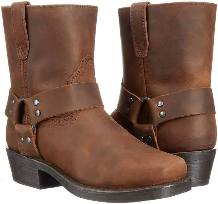 Cowboy Boots For Men Outdoor Zipper Non-Slip Wear-Resistant Heel Classic Short Boots Fall Winter Traditional Boots