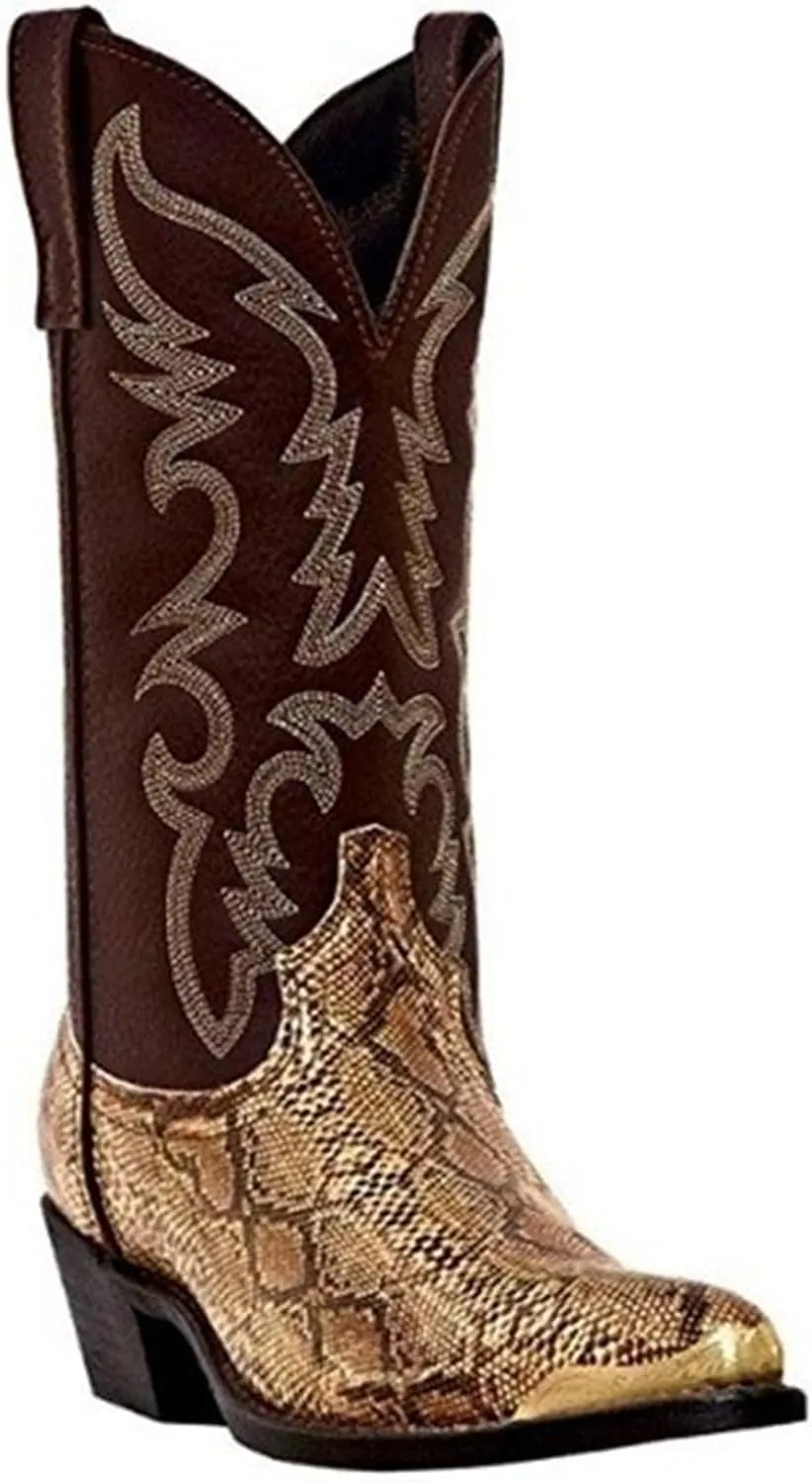 Cowboy Boots For Men Wide Calf Mid-Cylinder Embroidered Pointed Square Toe Chunky Block Heel Outdoor Work Boots