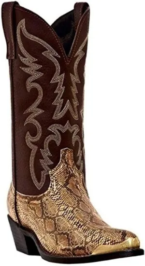 Cowboy Boots For Men Wide Calf Mid-Cylinder Embroidered Pointed Square Toe Chunky Block Heel Outdoor Work Boots