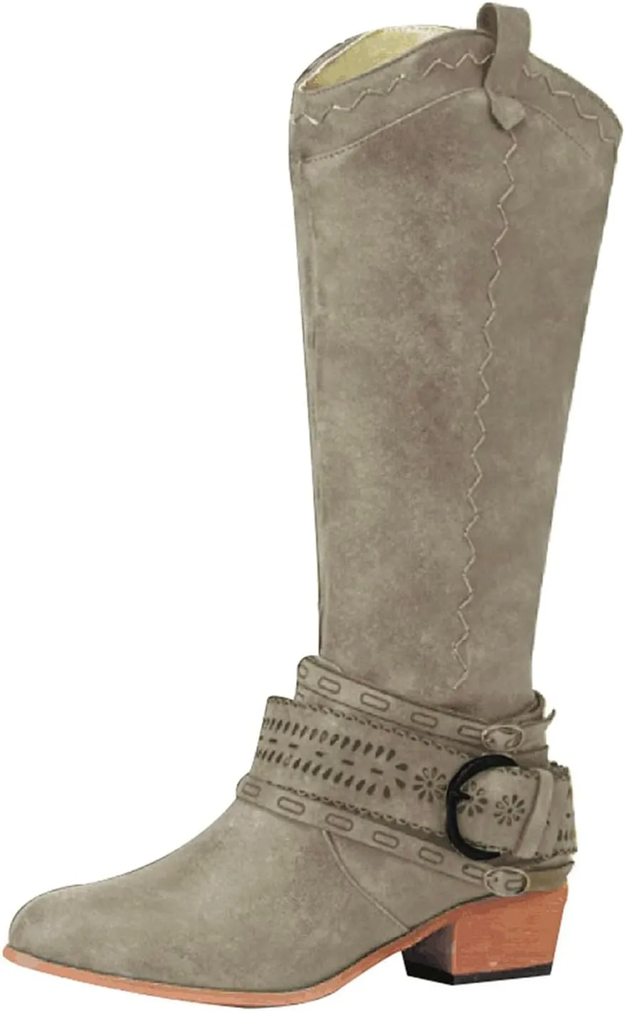 Cowboy Boots for Women Cowboy Boots For Women Wide Calf Buckle Mid-Calf Knee High Cowboy Boots Women Cowboy Boots