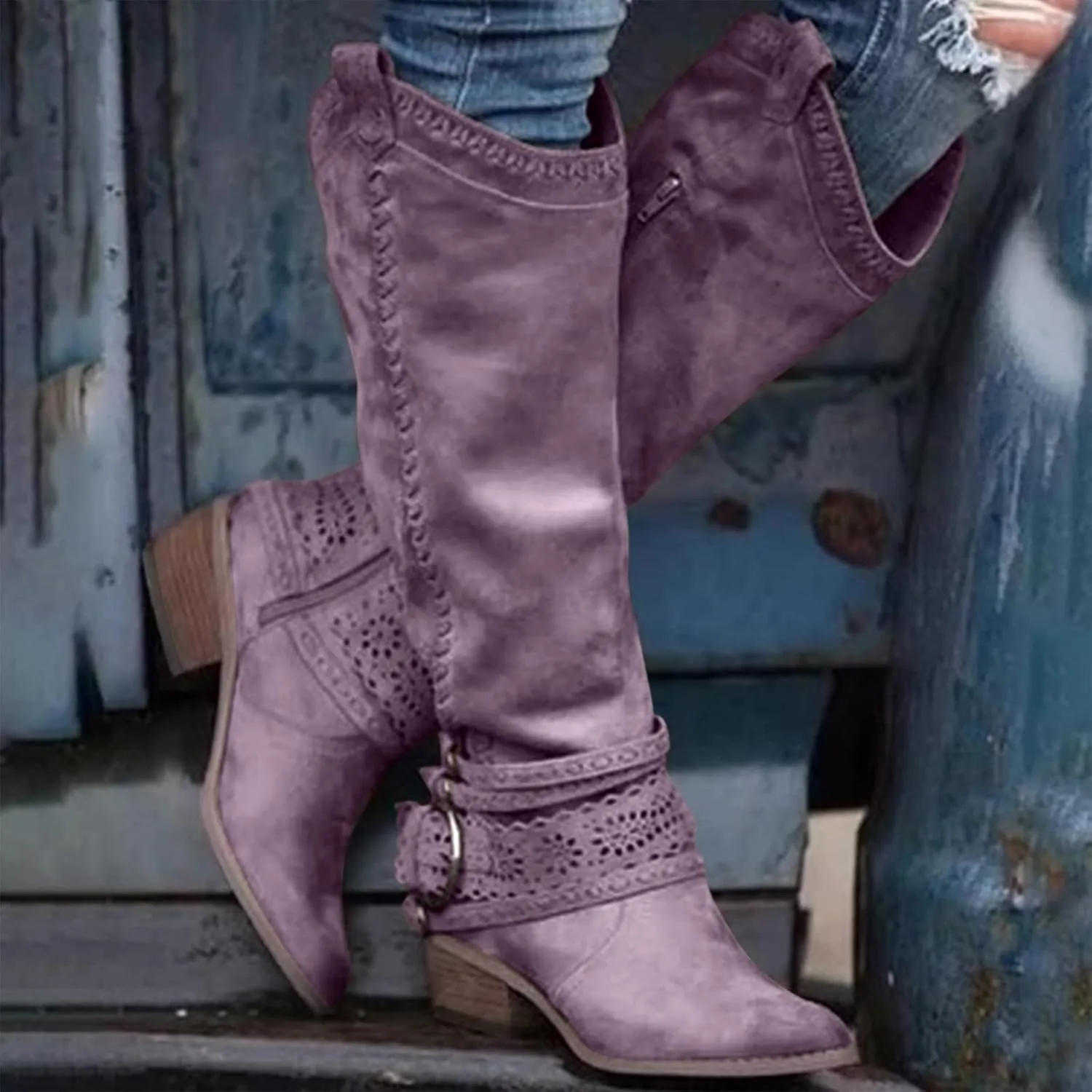 Cowboy Boots for Women Cowboy Boots For Women Wide Calf Buckle Mid-Calf Knee High Cowboy Boots Women Cowboy Boots