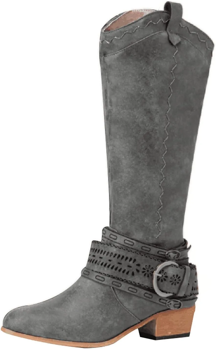 Cowboy Boots for Women Cowboy Boots For Women Wide Calf Buckle Mid-Calf Knee High Cowboy Boots Women Cowboy Boots