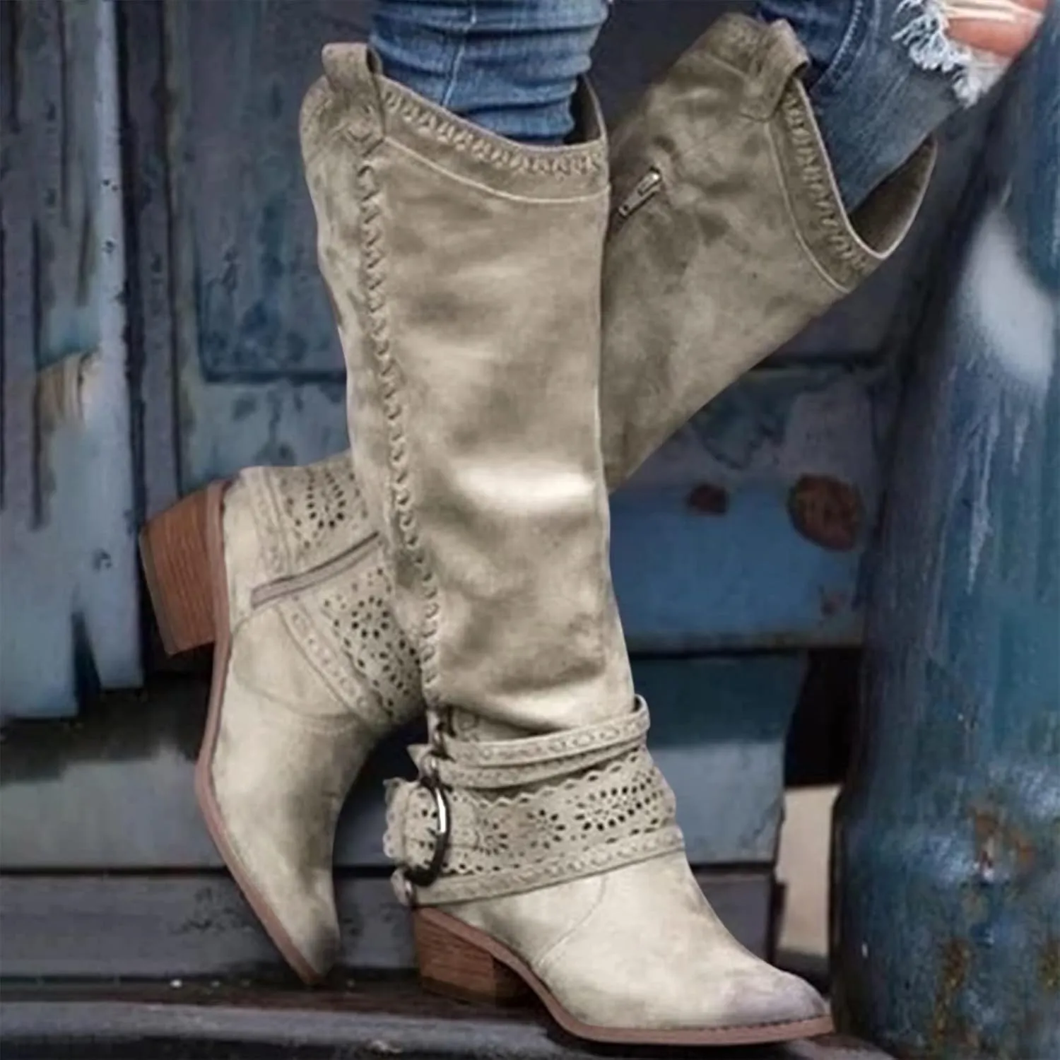 Cowboy Boots for Women Cowboy Boots For Women Wide Calf Buckle Mid-Calf Knee High Cowboy Boots Women Cowboy Boots