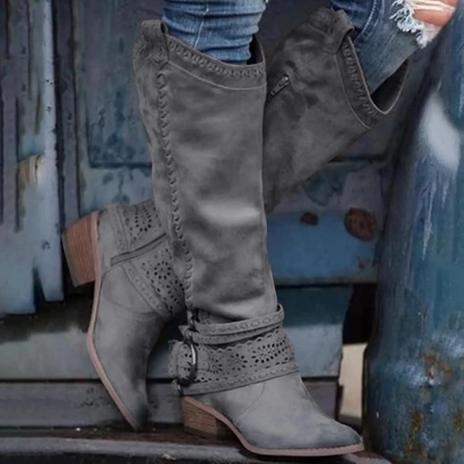 Cowboy Boots for Women Cowboy Boots For Women Wide Calf Buckle Mid-Calf Knee High Cowboy Boots Women Cowboy Boots