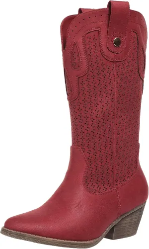 Cowboy Boots for Women Cowgirl Western Boots Pointed Toe Low Heel Girls Ladies Chunky Heeled Wide Calf Boot for Casual Dressy