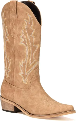Cowboy Boots for Women Mid Calf Black Cowgirl Boots Square Toe Western Boots Womens Cowboy Boots Chunky Heel botas vaqueras para mujer