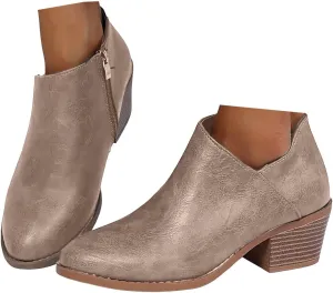 Cowboy Boots for Women Waterproof Slip On Pointed Toe Women's Ankle Rain Boots Chunky Heel Zipper Boot Bootie