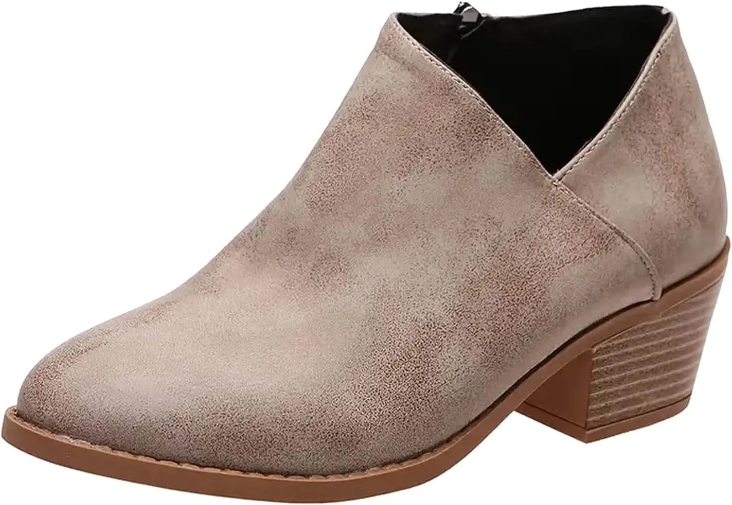 Cowboy Boots for Women Waterproof Slip On Pointed Toe Women's Ankle Rain Boots Chunky Heel Zipper Boot Bootie