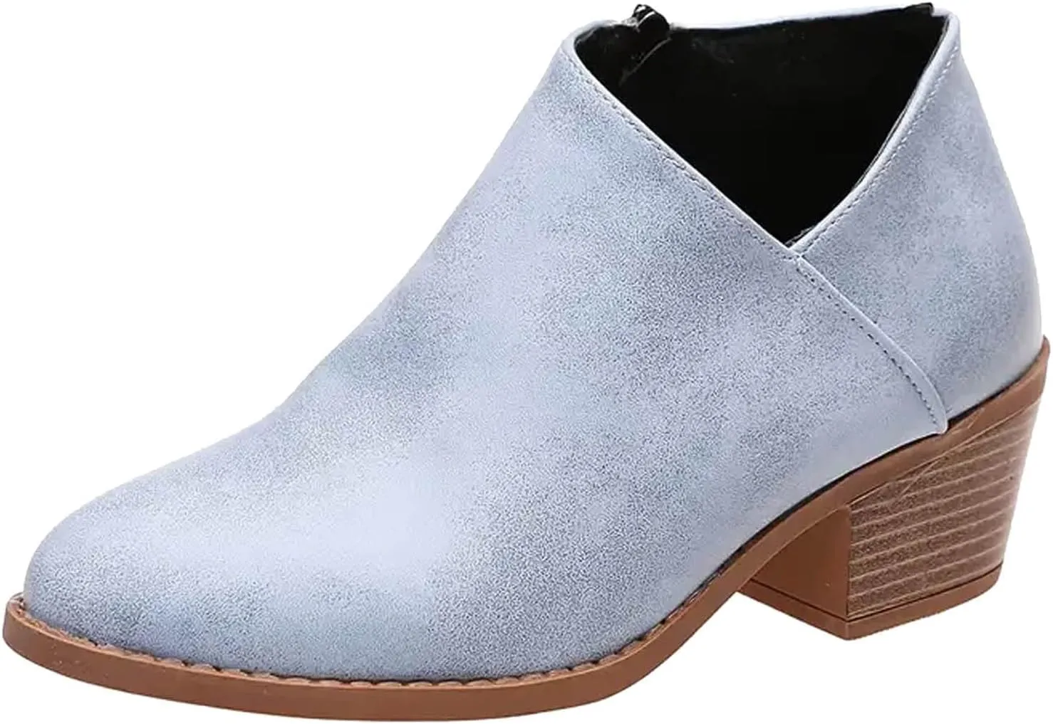 Cowboy Boots for Women Waterproof Slip On Pointed Toe Women's Ankle Rain Boots Chunky Heel Zipper Boot Bootie