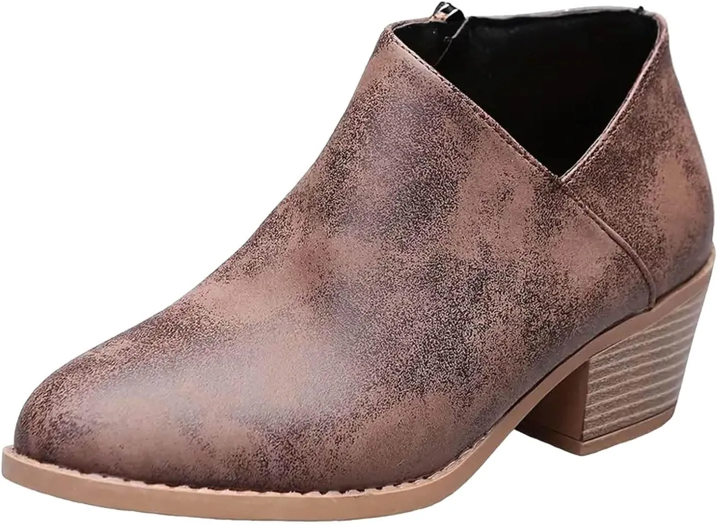 Cowboy Boots for Women Waterproof Slip On Pointed Toe Women's Ankle Rain Boots Chunky Heel Zipper Boot Bootie