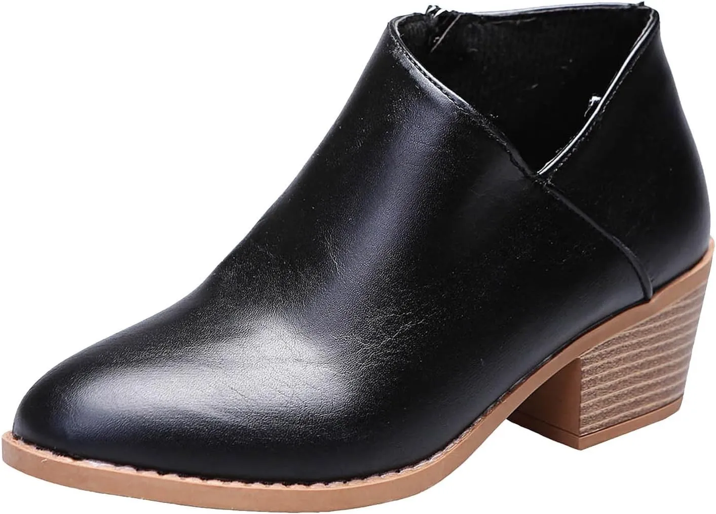 Cowboy Boots for Women Waterproof Slip On Pointed Toe Women's Ankle Rain Boots Chunky Heel Zipper Boot Bootie