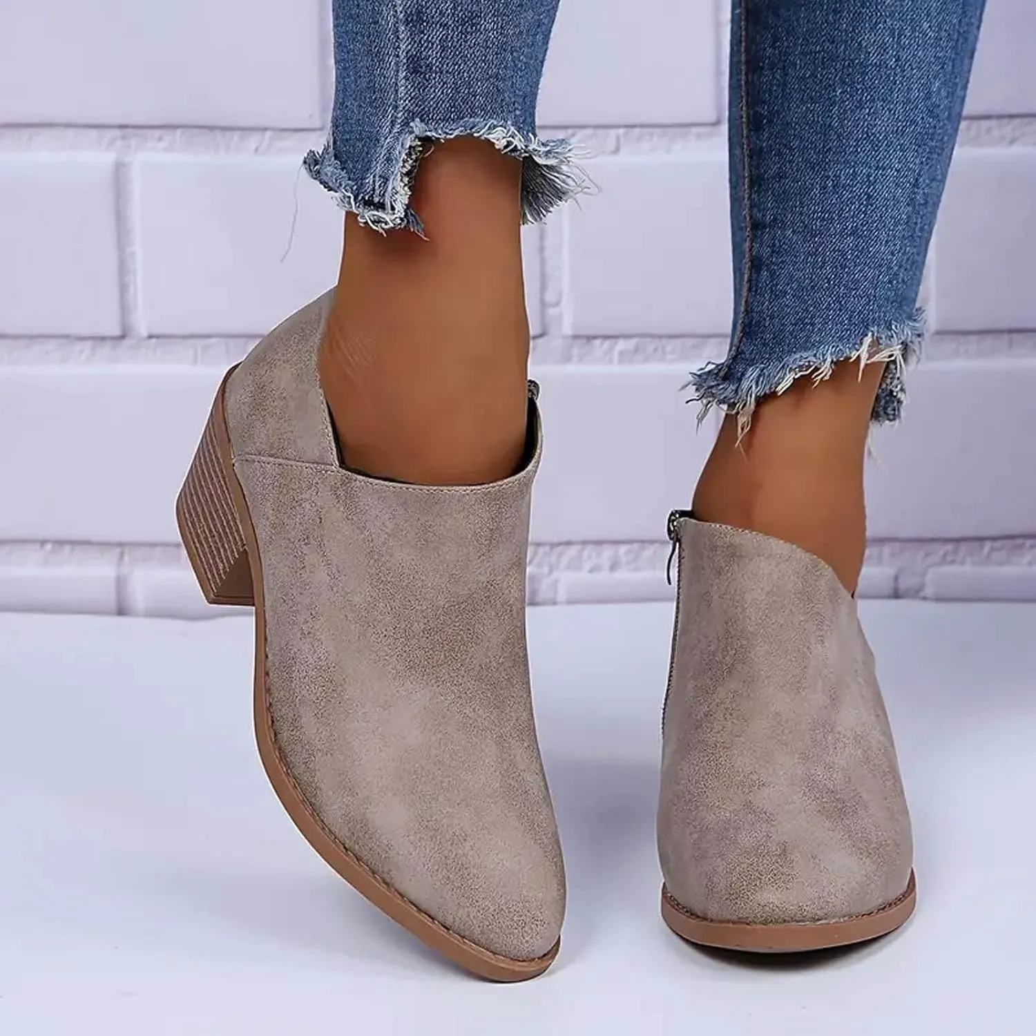 Cowboy Boots for Women Waterproof Slip On Pointed Toe Women's Ankle Rain Boots Chunky Heel Zipper Boot Bootie