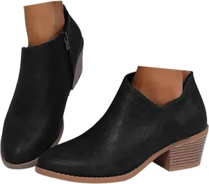 Cowboy Boots for Women Waterproof Slip On Pointed Toe Women's Ankle Rain Boots Chunky Heel Zipper Boot Bootie