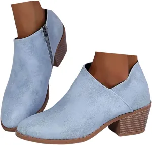 Cowboy Boots for Women Waterproof Slip On Pointed Toe Women's Ankle Rain Boots Chunky Heel Zipper Boot Bootie