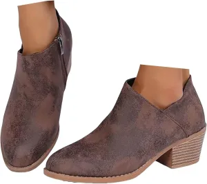 Cowboy Boots for Women Waterproof Slip On Pointed Toe Women's Ankle Rain Boots Chunky Heel Zipper Boot Bootie