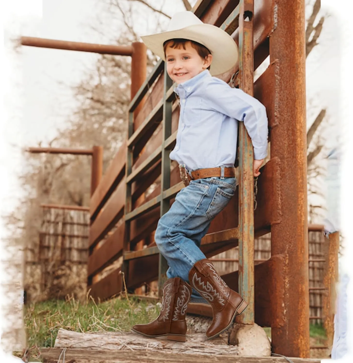 Cowboy Boots Square Toe Kids Boots Embroidered Western Boots Cowgirl Boots For Toddler/Little Kid/Big Kid