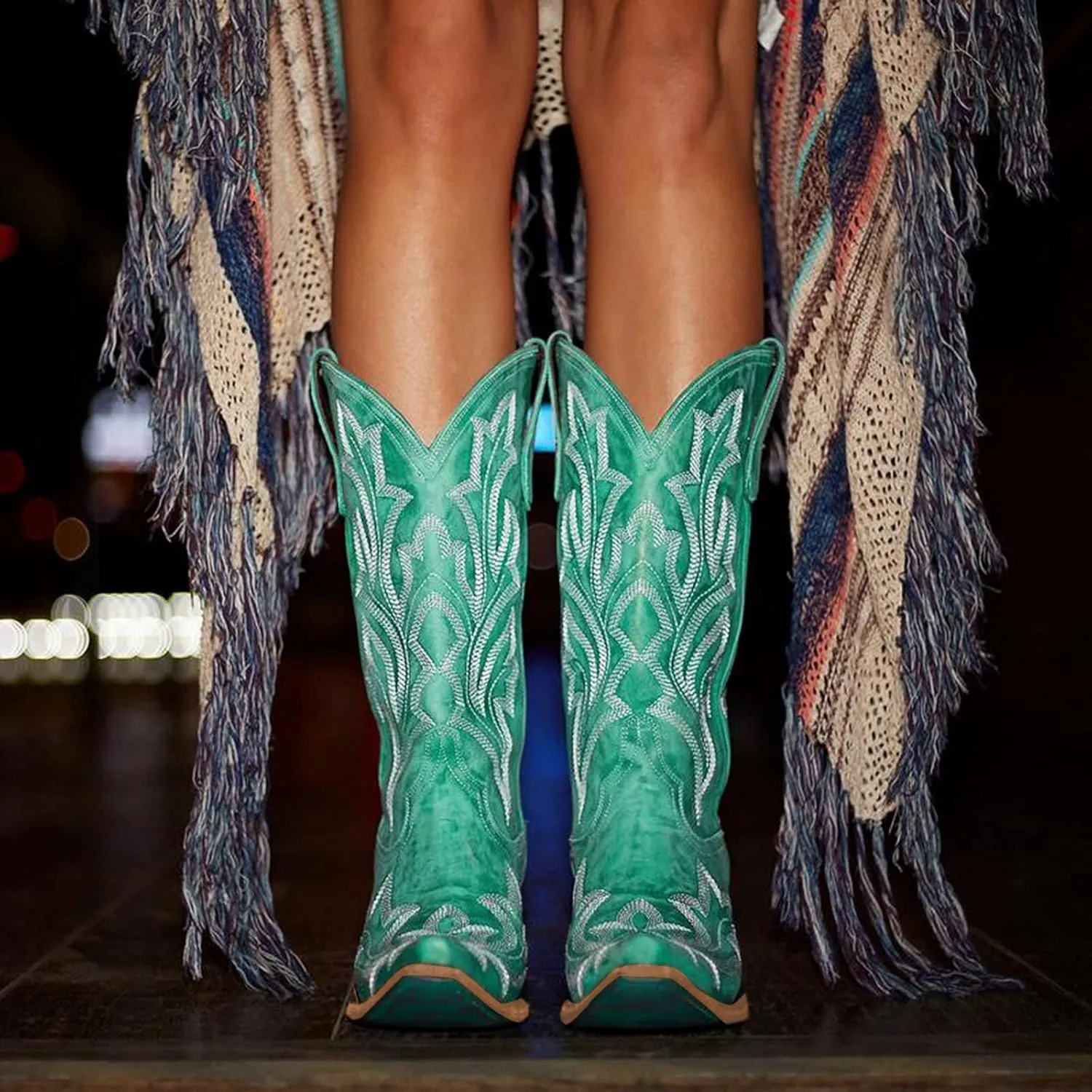 Cowgirl Boots Mid Calf Women's Cowboy Boots Mid Calf with Embroidery Cowgirl Boots Chunky Heel Western Boots Pull On