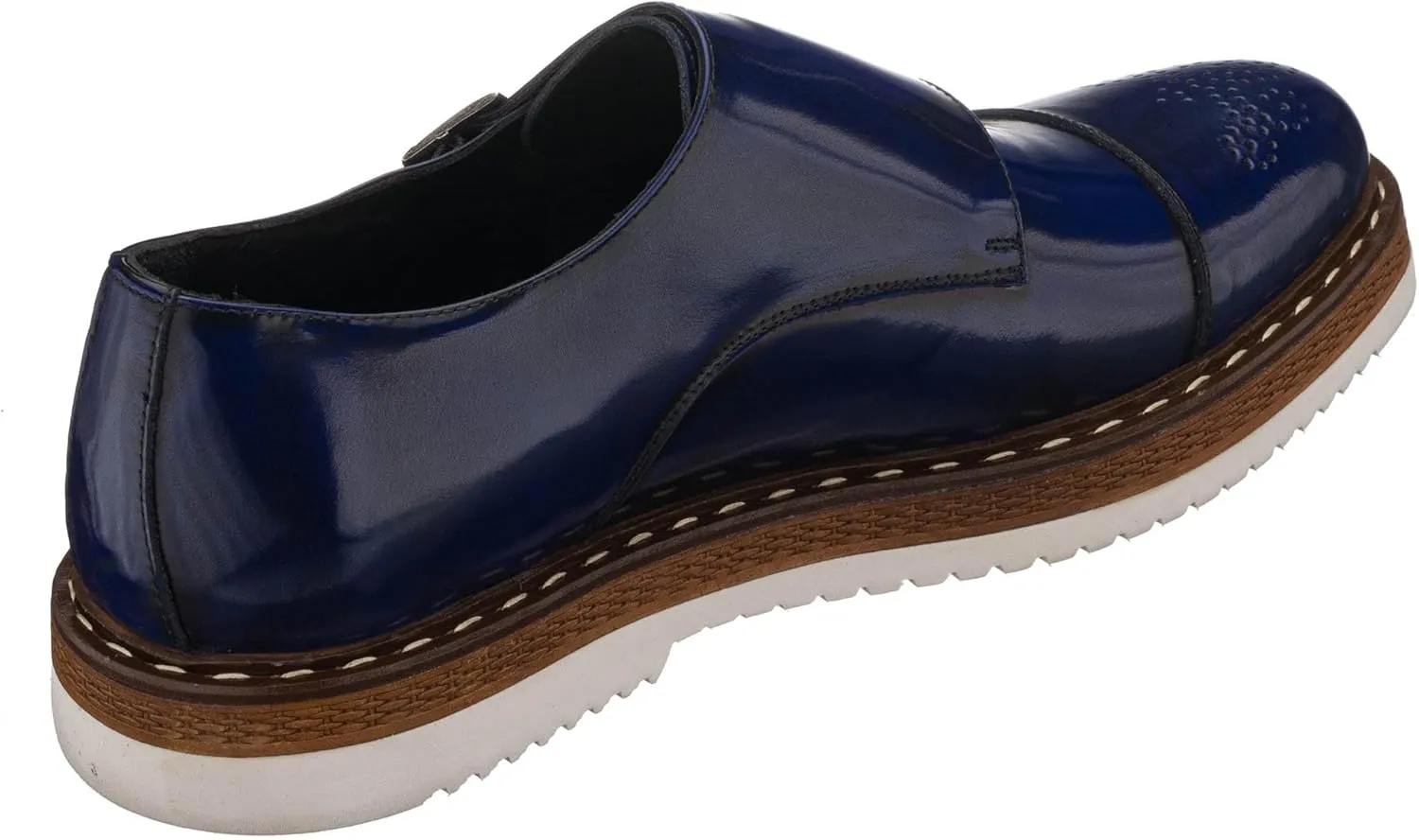 DALGALA Men's Navy Blue Leather Handcrafted Double Monk Strap Loafer Shoes Slip on Eva Sole Lightweight Casual Shoes