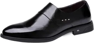 Dress Formal Shoes for Men Slip On Wing tip Burnished Toe Vegan Leather Slip Resistant Low Top Anti-Slip Block Heel Working (Color : Black, Size : 6.5)