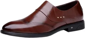 Dress Formal Shoes for Men Slip On Wing tip Burnished Toe Vegan Leather Slip Resistant Low Top Anti-Slip Block Heel Working (Color : Brown, Size : 7)