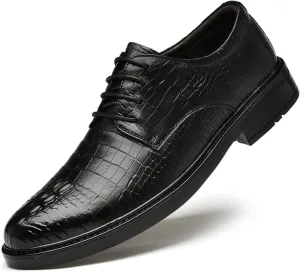 Dress Oxford for Men Lace Up Round Burnished Toe Derby Shoes Leather Low Top Block Heel Rubber Sole Non Slip Business