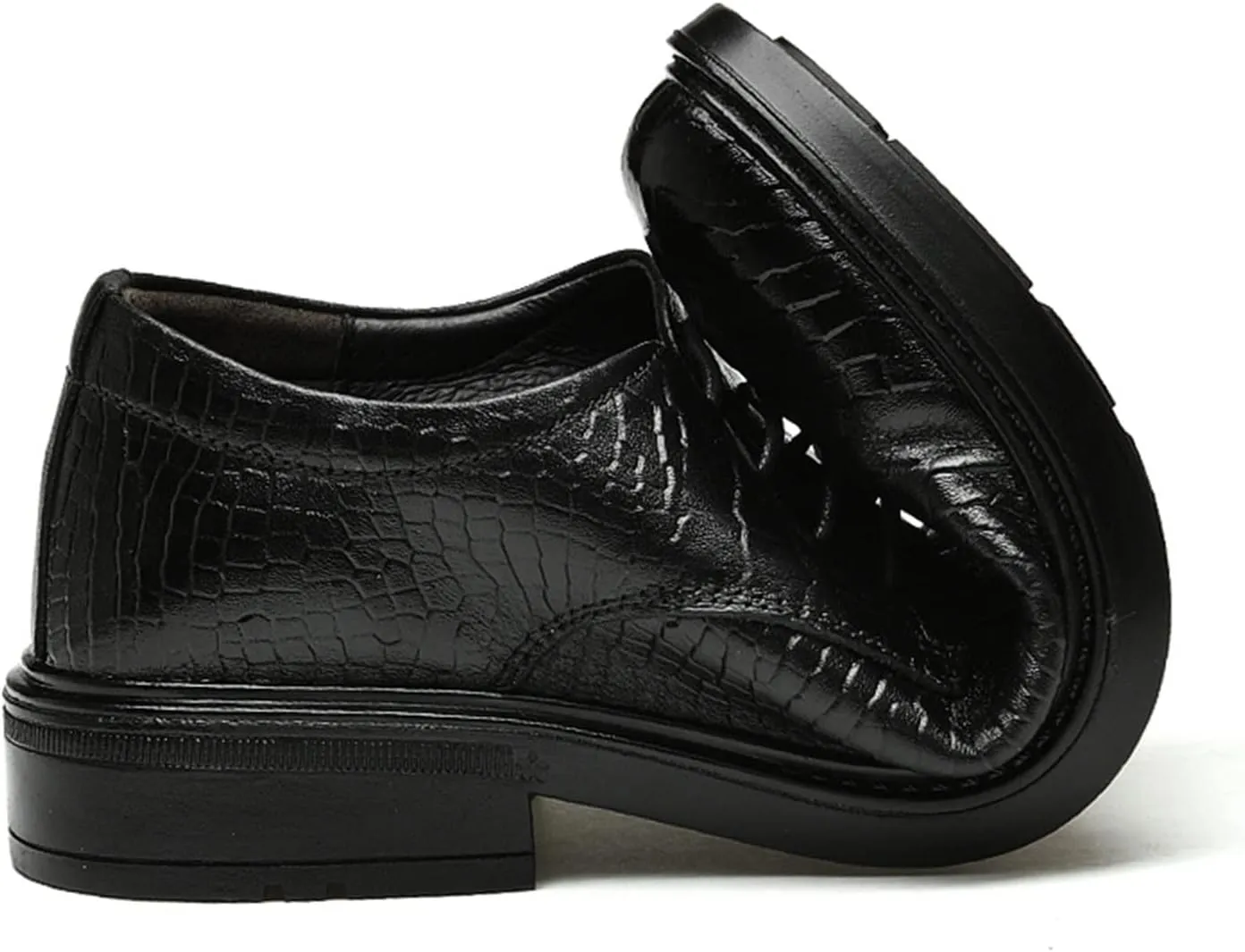 Dress Oxford for Men Lace Up Round Burnished Toe Derby Shoes Leather Low Top Block Heel Rubber Sole Non Slip Business