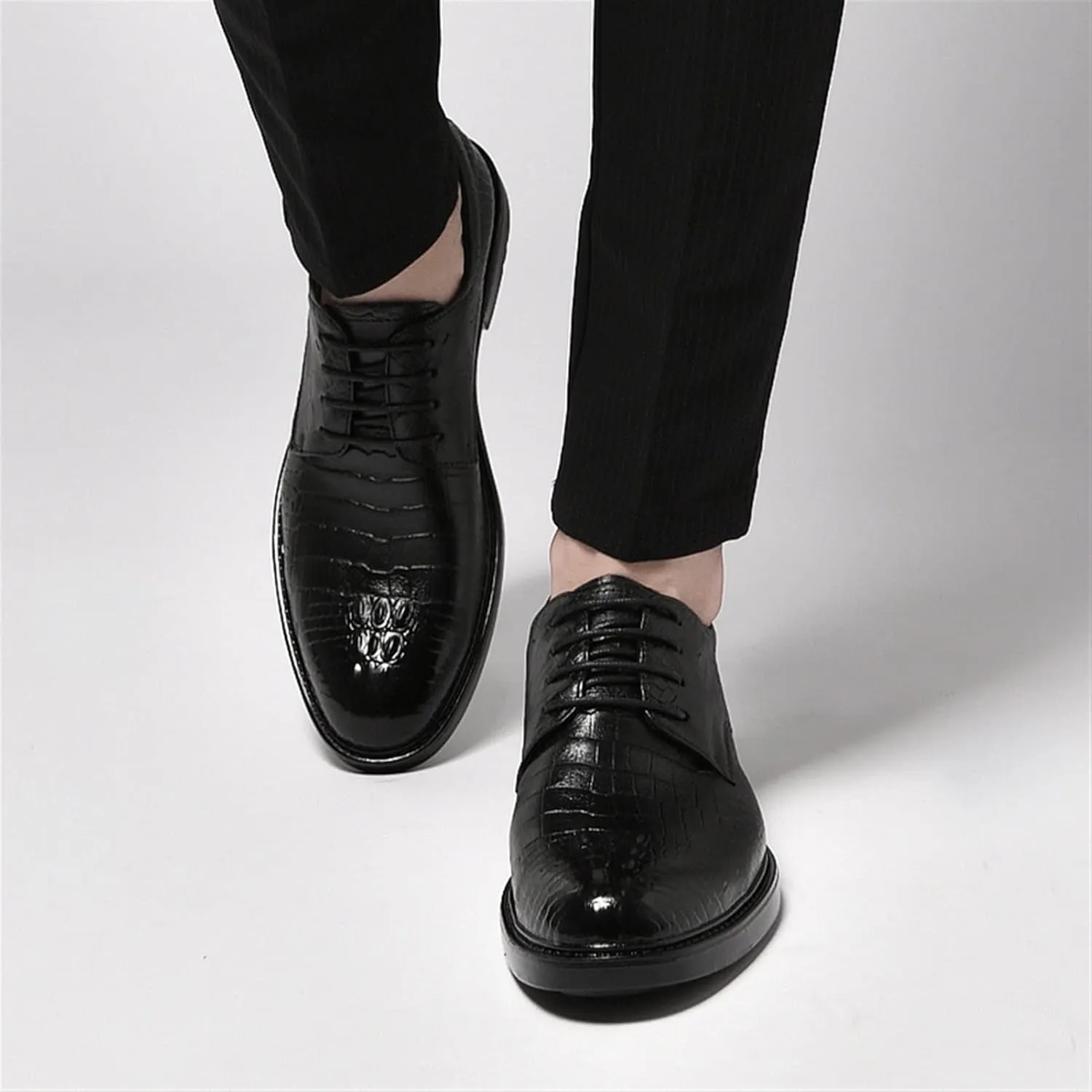 Dress Oxford for Men Lace Up Round Burnished Toe Derby Shoes Leather Low Top Block Heel Rubber Sole Non Slip Business