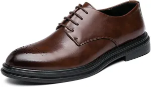 Dress Oxford Shoes for Men Lace Up Derby Shoes Brogue Embossed Black Burnished Toe Vegan Leather Non Slip Anti-Slip Slip Resistant Low Top Classic (Color : Brown, Size : 10.5)