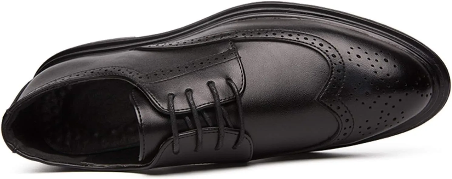 Dress Oxford Shoes for Men Lace Up Round Burnish Toe Wing Tips Brogue Embossed Vegan Leather Resistant Non Slip Block Heel Classic