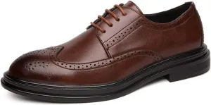 Dress Oxford Shoes for Men Lace Up Round Burnish Toe Wing Tips Brogue Embossed Vegan Leather Resistant Non Slip Block Heel Classic