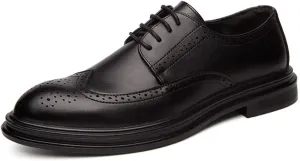 Dress Oxford Shoes for Men Lace Up Round Burnish Toe Wing Tips Brogue Embossed Vegan Leather Resistant Non Slip Block Heel Classic