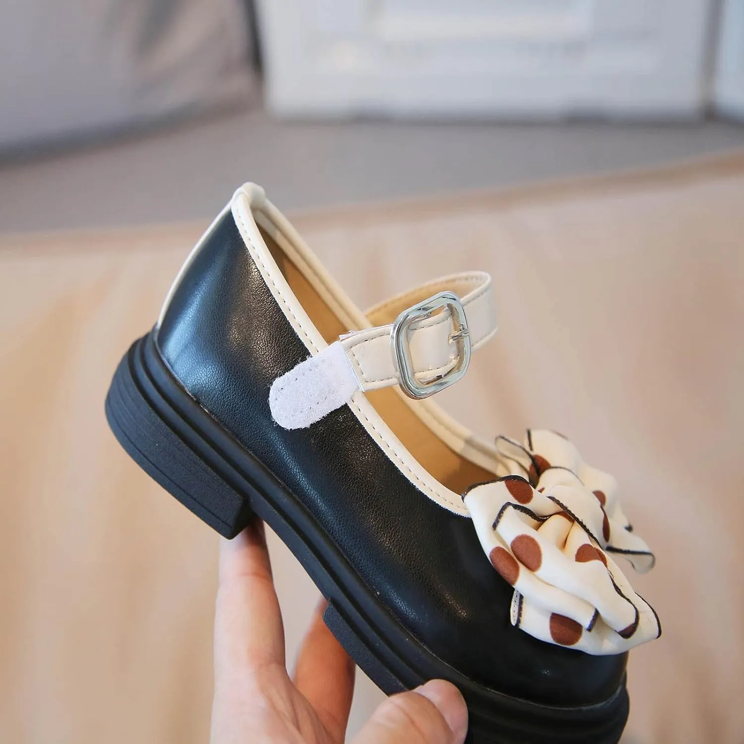 Fashion Autumn Girls Casual Shoes Thick Sole Round Toe Polka Dot Bow Buckle Dress Shoes Toddler on Boots