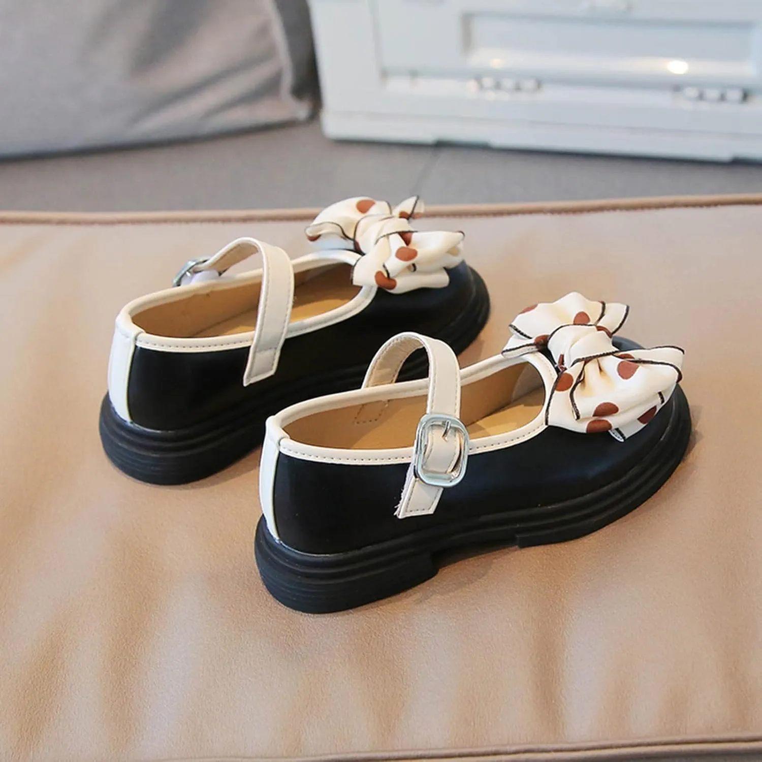 Fashion Autumn Girls Casual Shoes Thick Sole Round Toe Polka Dot Bow Buckle Dress Shoes Toddler on Boots