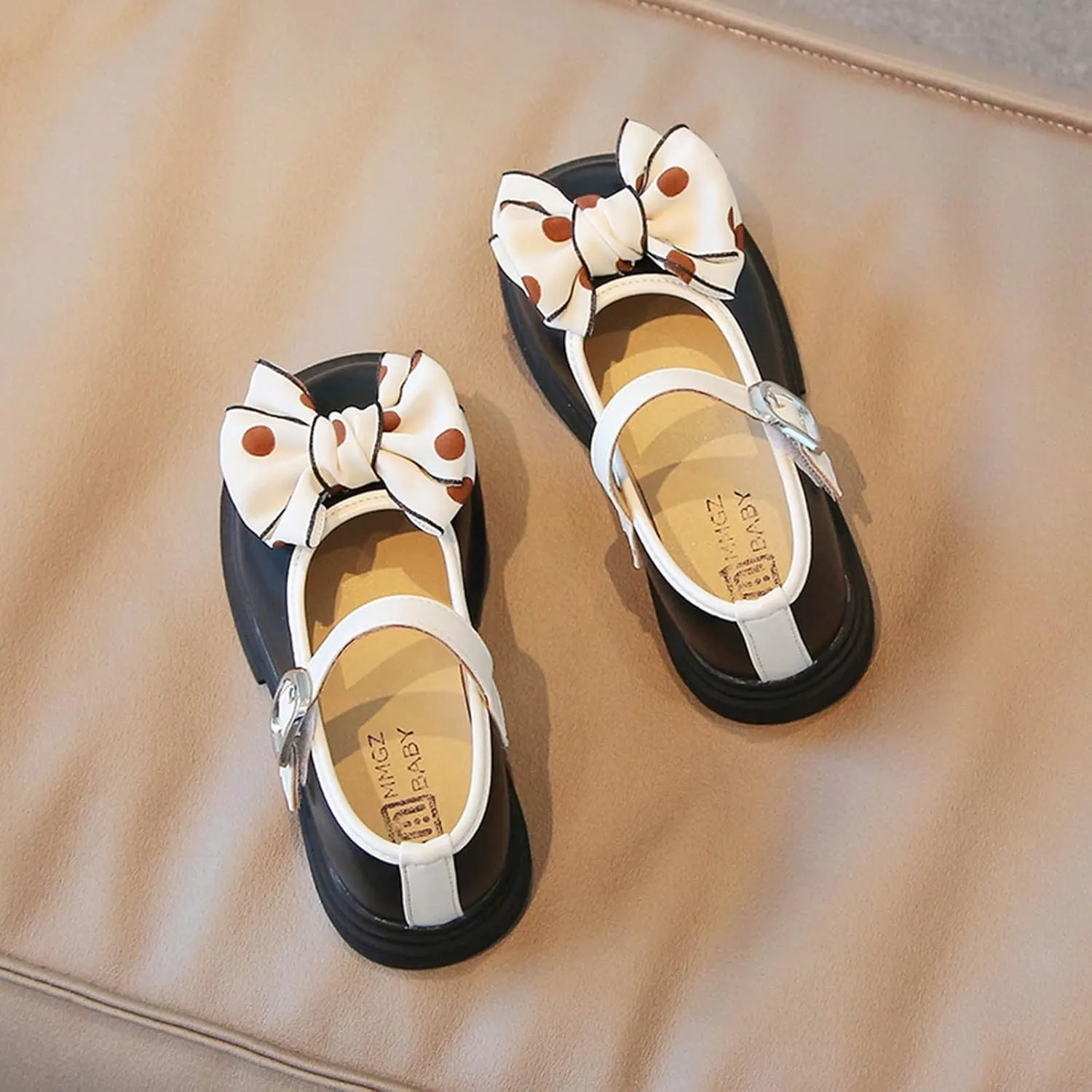 Fashion Autumn Girls Casual Shoes Thick Sole Round Toe Polka Dot Bow Buckle Dress Shoes Toddler on Boots
