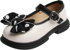 Fashion Autumn Girls Casual Shoes Thick Sole Round Toe Polka Dot Bow Buckle Dress Shoes Toddler on Boots
