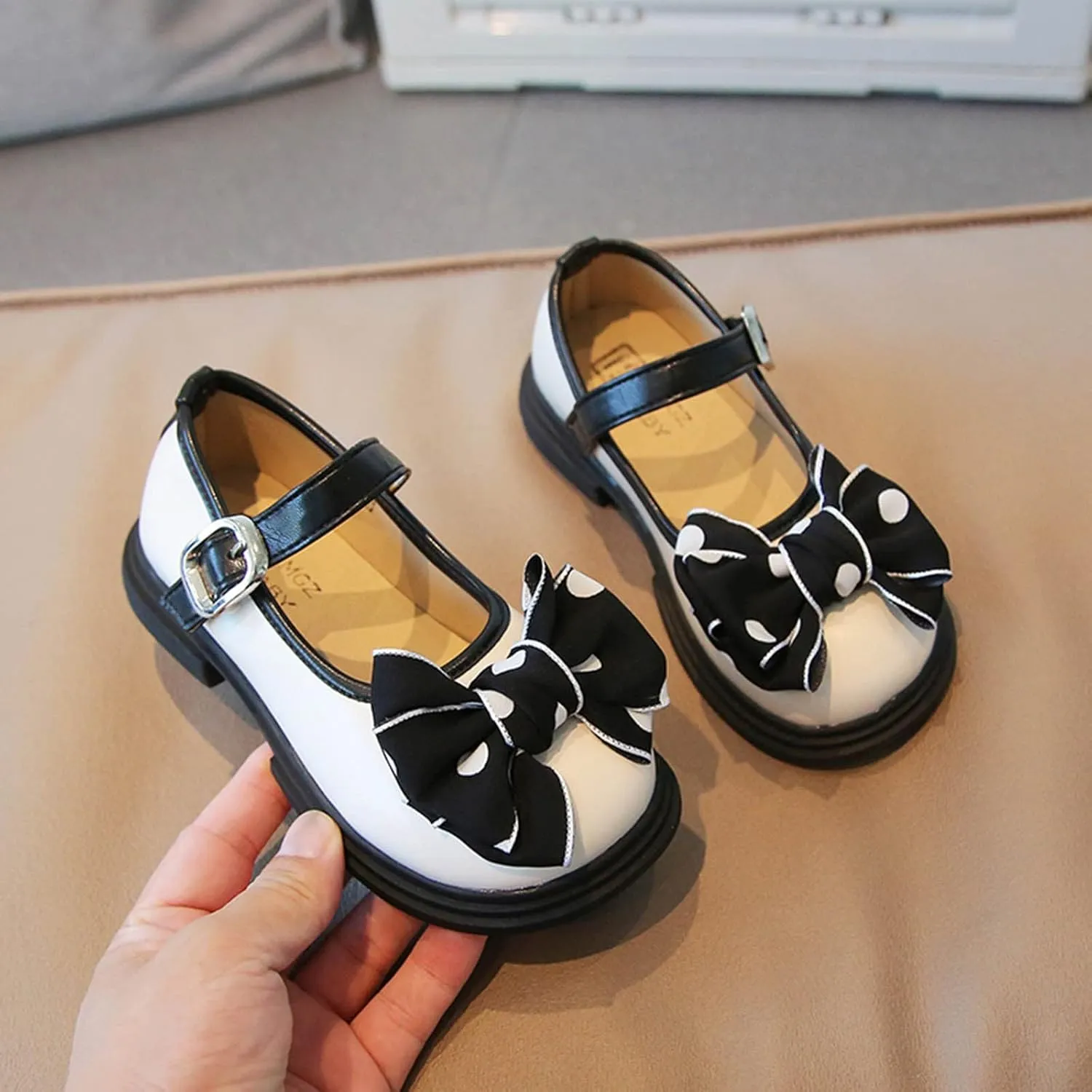Fashion Autumn Girls Casual Shoes Thick Sole Round Toe Polka Dot Bow Buckle Dress Shoes Toddler on Boots