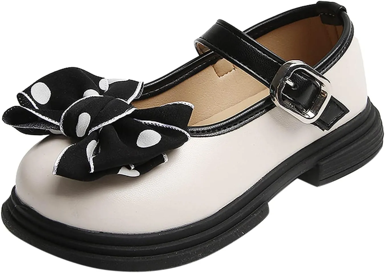 Fashion Autumn Girls Casual Shoes Thick Sole Round Toe Polka Dot Bow Buckle Dress Shoes Toddler on Boots