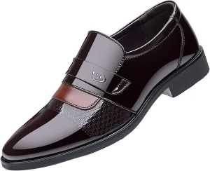 Fashion Dress Loafers Men Leather Shoes Low Heeled Pointed Toe Slip On Business Simple Solid Color Mens Prom Shoes (Brown, 10)