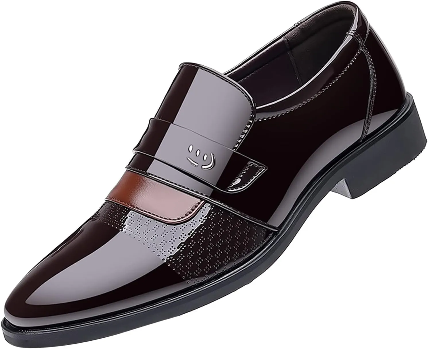 Fashion Dress Loafers Men Leather Shoes Low Heeled Pointed Toe Slip On Business Simple Solid Color Mens Prom Shoes (Brown, 10)