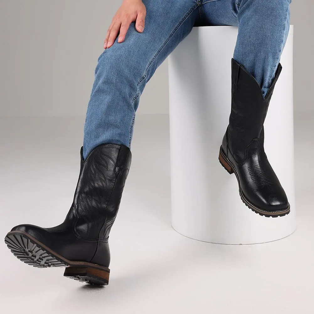 femflame Cowboy Boots for Men Square Toe Embroidered Mens Cowboy Boots Distressed Work boots Traditional Western Boots
