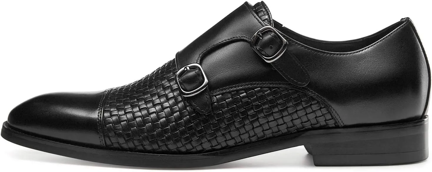 FRASOICUS Men ??s Dress Shoes Genuine Leather Single Monk Strap Slip-On Shoes for Formal Occasions