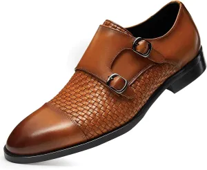 FRASOICUS Men ??s Dress Shoes Genuine Leather Single Monk Strap Slip-On Shoes for Formal Occasions
