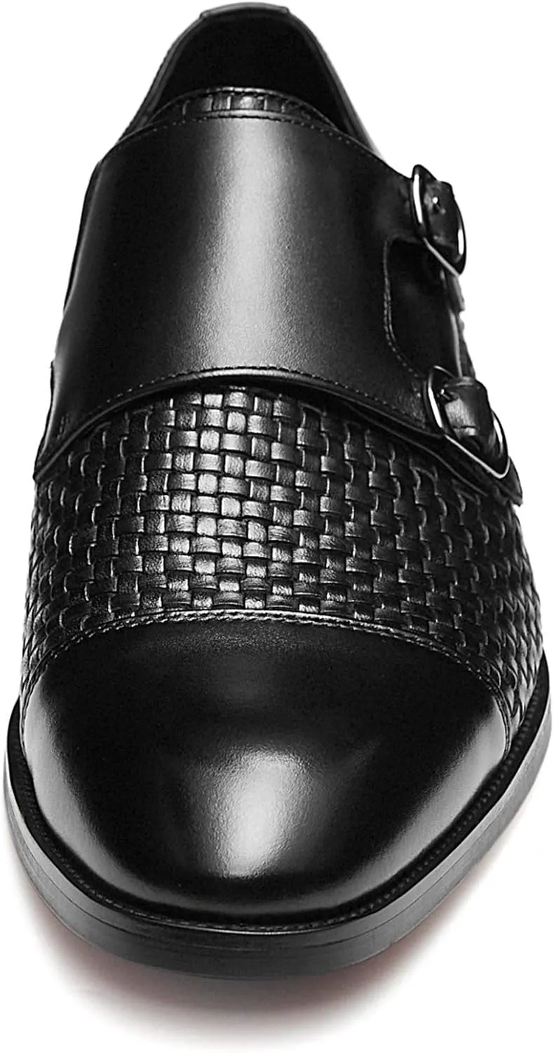 FRASOICUS Men ??s Dress Shoes Genuine Leather Single Monk Strap Slip-On Shoes for Formal Occasions