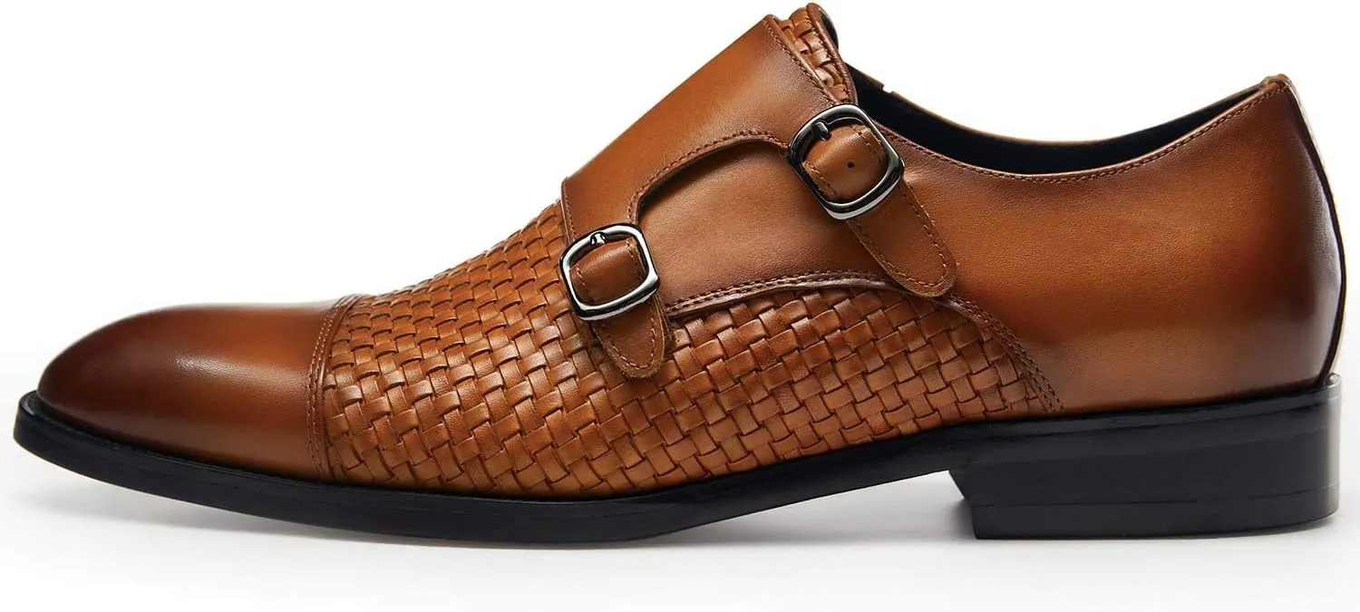 FRASOICUS Men ??s Dress Shoes Genuine Leather Single Monk Strap Slip-On Shoes for Formal Occasions
