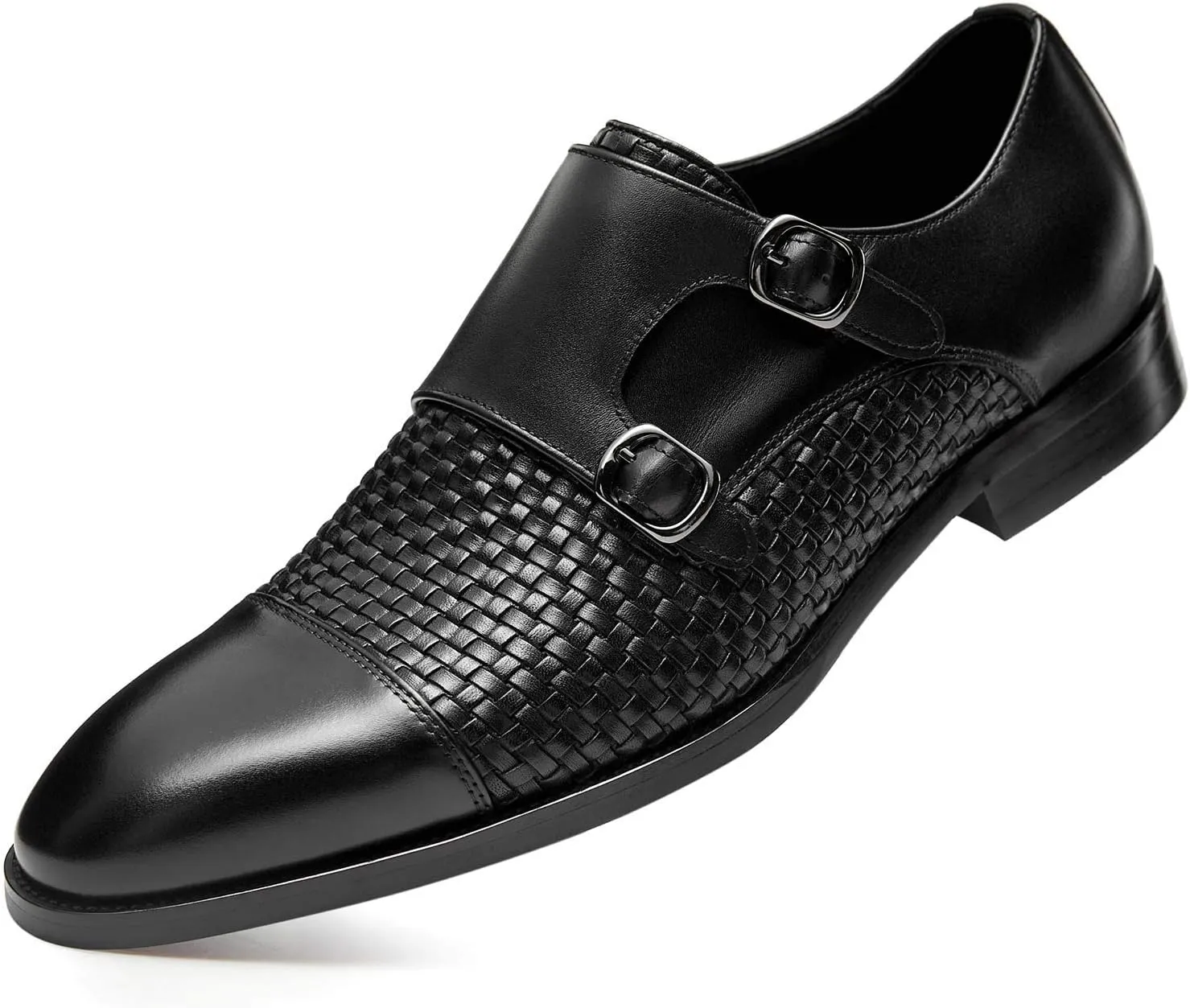 FRASOICUS Men ??s Dress Shoes Genuine Leather Single Monk Strap Slip-On Shoes for Formal Occasions