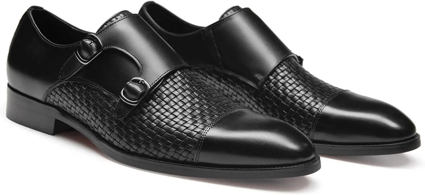 FRASOICUS Men ??s Dress Shoes Genuine Leather Single Monk Strap Slip-On Shoes for Formal Occasions