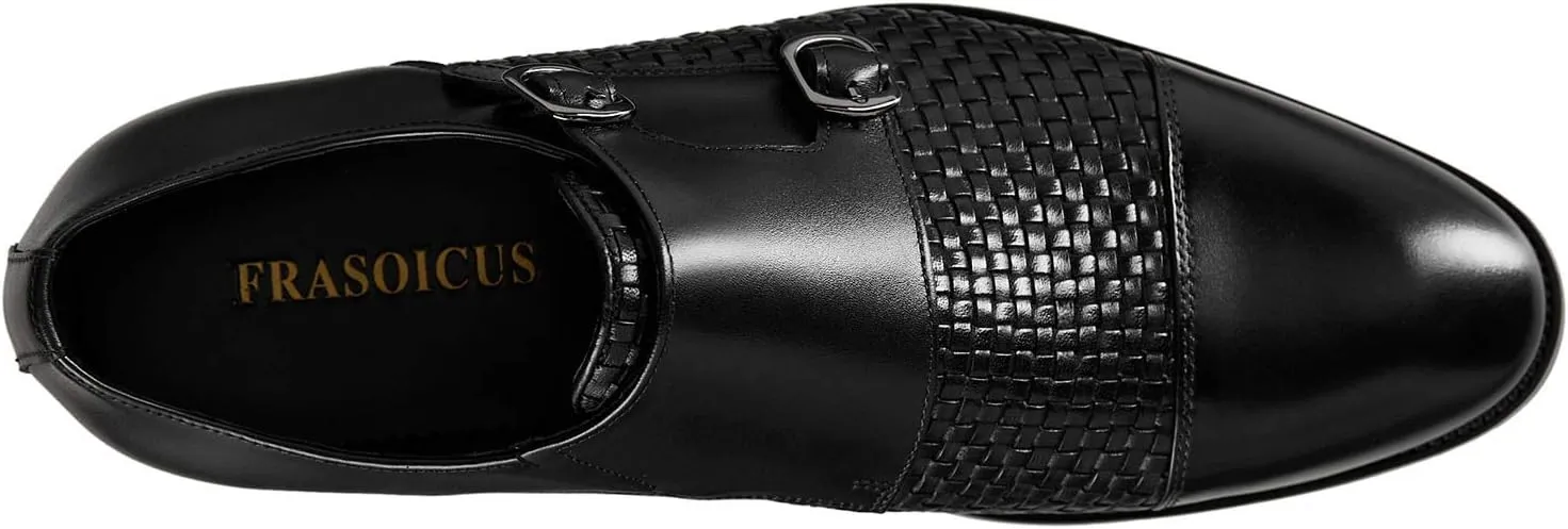 FRASOICUS Men ??s Dress Shoes Genuine Leather Single Monk Strap Slip-On Shoes for Formal Occasions