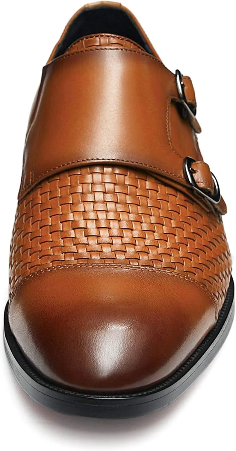 FRASOICUS Men ??s Dress Shoes Genuine Leather Single Monk Strap Slip-On Shoes for Formal Occasions